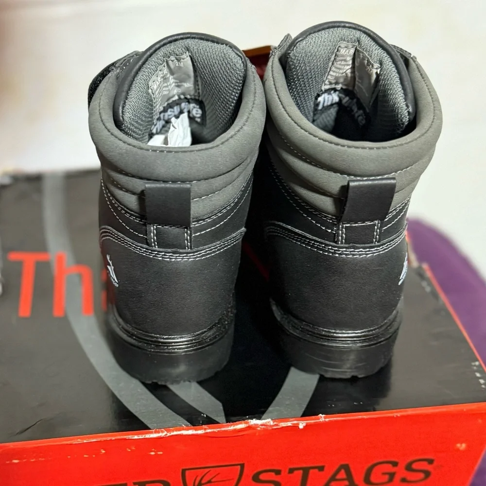Deer Stags Kids Marker waterproof Black work Boots Size 2 thinsulate lined